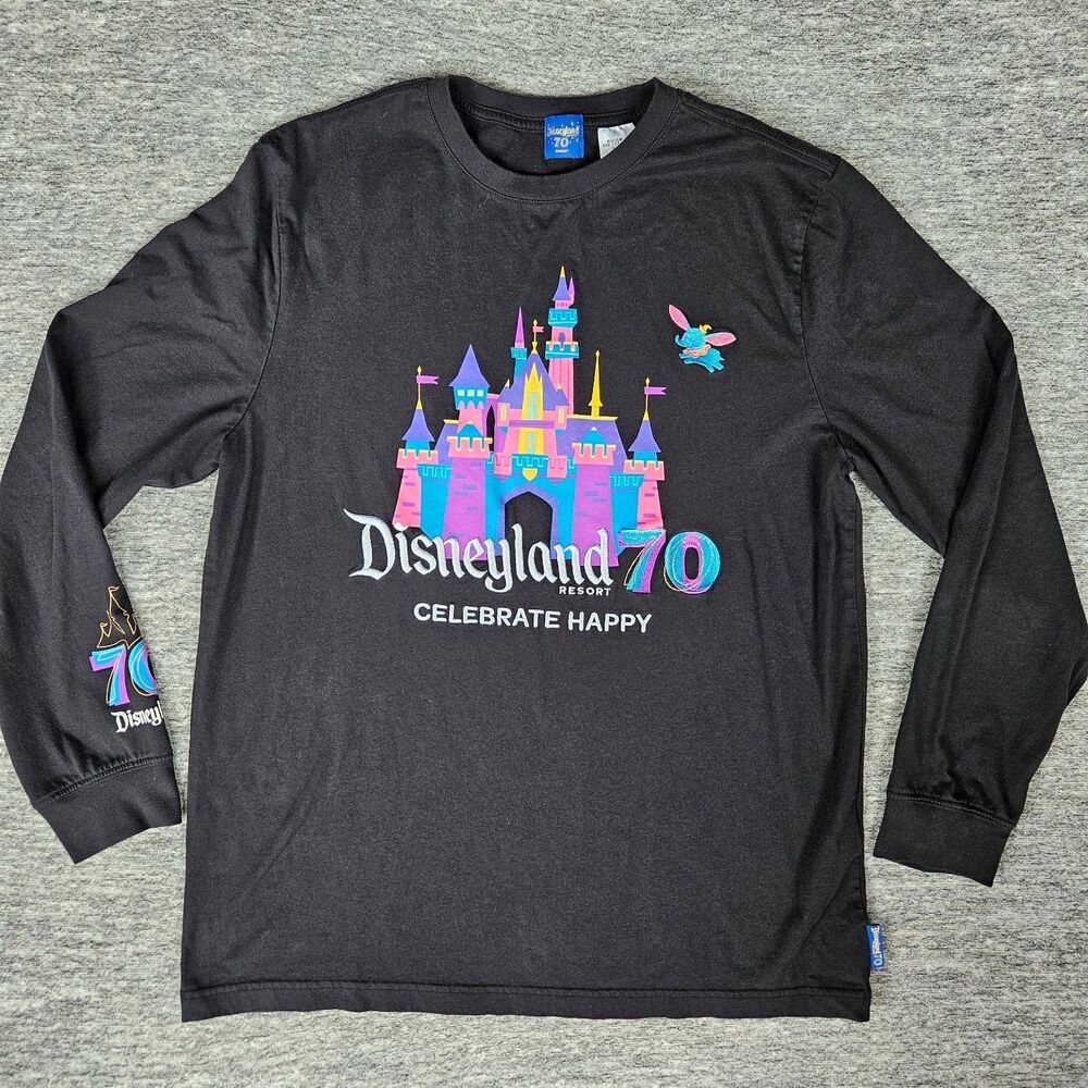 Disneyland 70th Anniversary Black Long Sleeve T-Shirts Celebration Size Large
